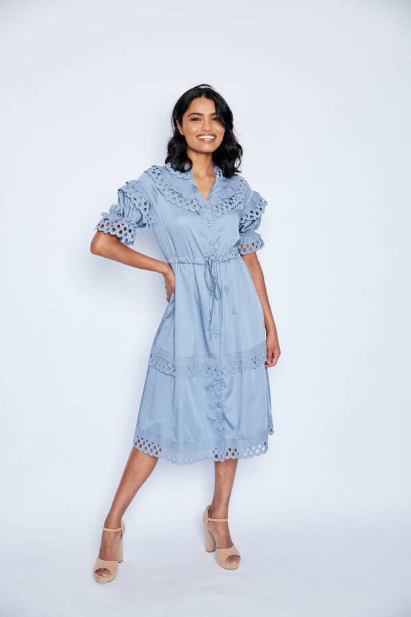 Gloria Midi Dress - Dusty Blue